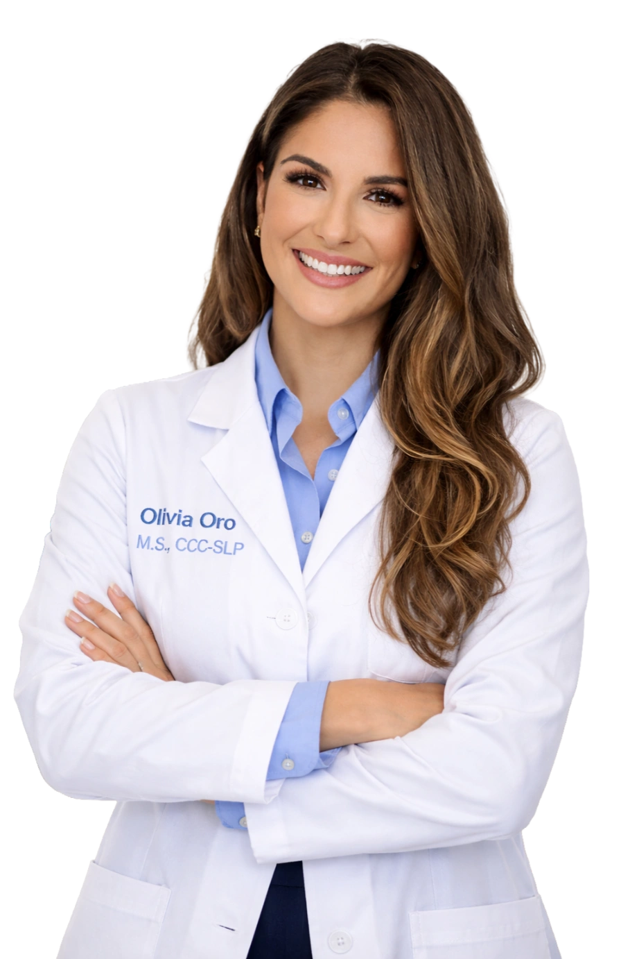 Olivia Oro speech-language pathologist working with adult patient